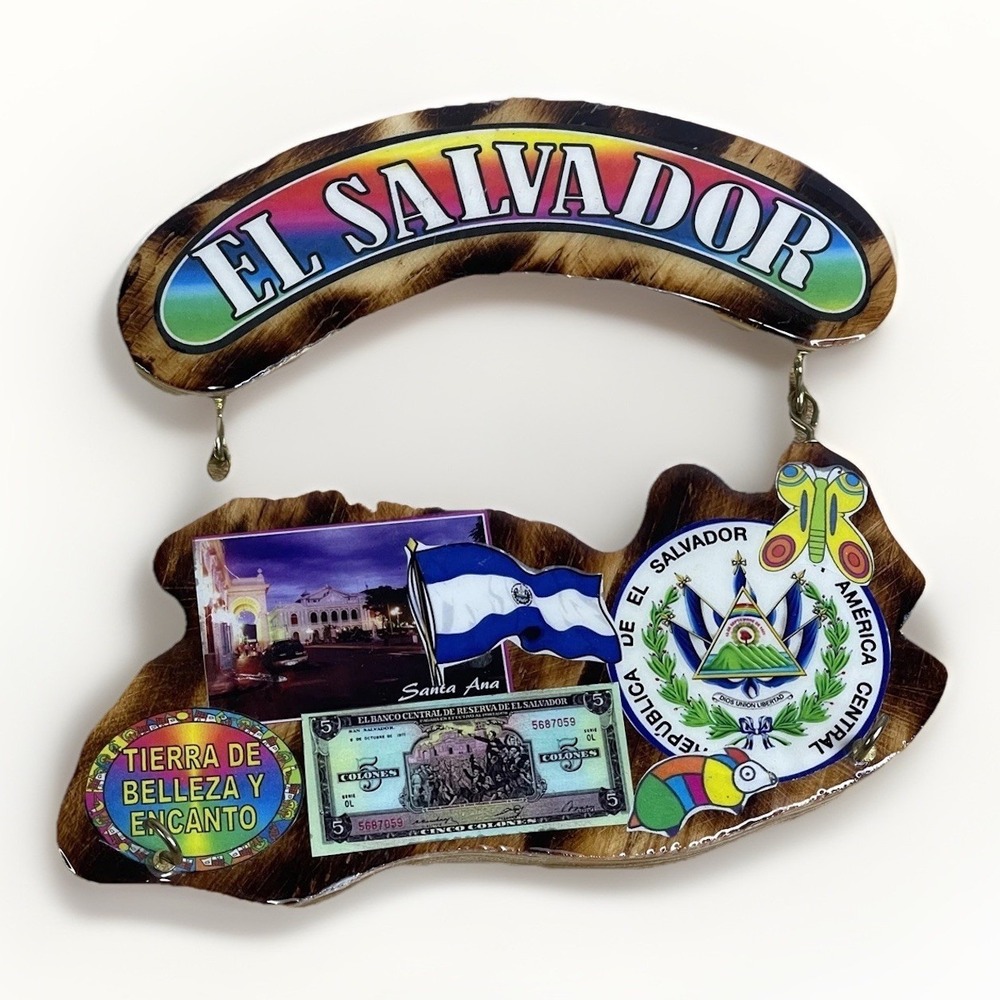 Elโ Salvador Wooden Souvenir Wall Plaque Flag Currency Scenic Decor